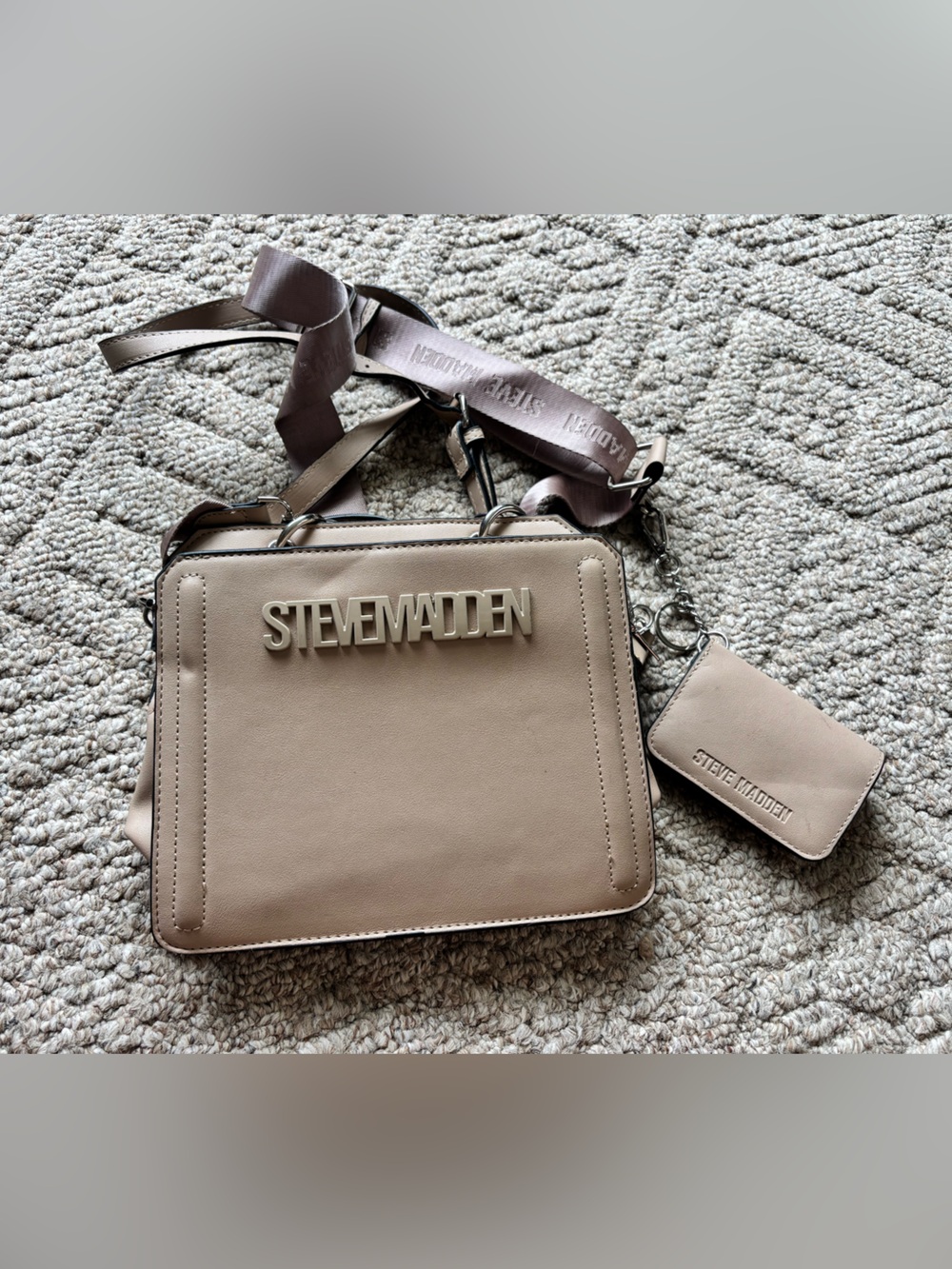 Steve Madden Taupe Messenger Bag with Branded Strap and Cardholder